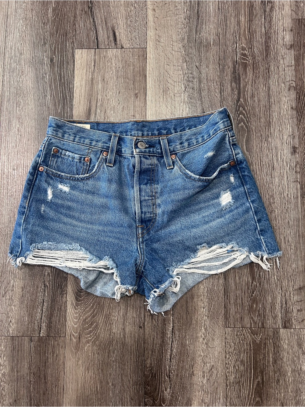 Levi's Distressed Light Blue Denim Jean Shorts Size 28